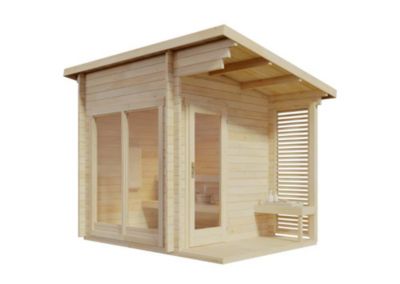Sauna extérieur Lizzy S FinnTherm, 33x23m dim ext (cas échéant incl débord de toit) naturel, épaisseur paroi : 40mm, 7,5m² totale
