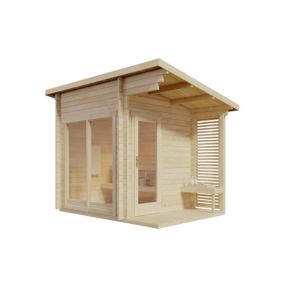 Sauna extérieur Lizzy S FinnTherm, 33x23m dim ext (cas échéant incl débord de toit) naturel, épaisseur paroi : 40mm, 7,5m² totale