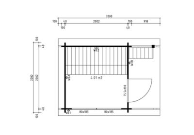 Sauna extérieur Lizzy S FinnTherm, 33x23m dim ext (cas échéant incl débord de toit) naturel, épaisseur paroi : 40mm, 7,5m² totale