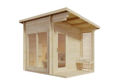 Sauna extérieur Lizzy S FinnTherm, 33x23m dim ext (cas échéant incl débord de toit) naturel, épaisseur paroi : 40mm, 7,5m² totale