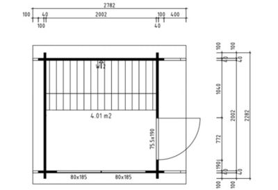 Sauna extérieur Lizzy XS FinnTherm, 28x23m dim ext (cas échéant incl débord de toit) naturel, 40mm, 6,3m² superficie totale