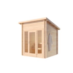 Sauna extérieur Lizzy XXS FinnTherm, 25x23m dim ext (cas échéant incl débord de toit) naturel, épaisseur paroi : 40mm, 5,7m² total