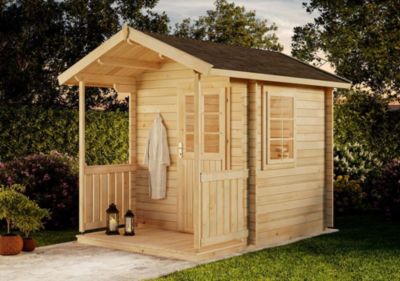 Sauna extérieur Nicolas FinnTherm, 25x33m dim ext (cas échéant incl débord de toit) naturel, épaisseur paroi : 40mm, 8,2m² totale