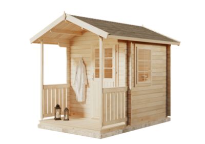 Sauna extérieur Nicolas FinnTherm, 25x33m dim ext (cas échéant incl débord de toit) naturel, épaisseur paroi : 40mm, 8,2m² totale