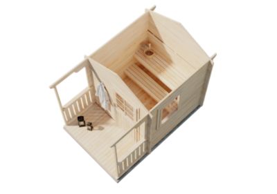 Sauna extérieur Nicolas FinnTherm, 25x33m dim ext (cas échéant incl débord de toit) naturel, épaisseur paroi : 40mm, 8,2m² totale