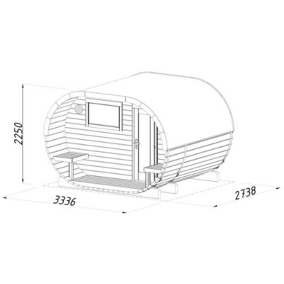 Sauna extérieur rond en bois Anette 6 places avec poêle Palmako surface extérieure totale 12,1m²