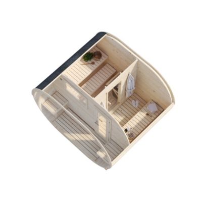 Sauna extérieur rond en bois Anette 6 places avec poêle Palmako surface extérieure totale 12,1m²