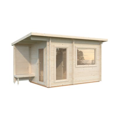 Sauna extérieur Sanna 5 places avec pergola en bois Palmako surface extérieure totale 12,6m²