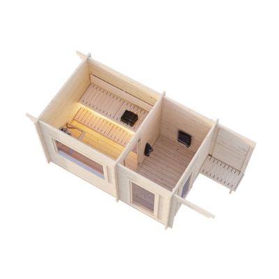 Sauna extérieur Sanna 5 places avec pergola en bois Palmako surface extérieure totale 12,6m²