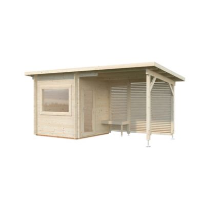 Sauna extérieur Sanna 5 places en bois avec pergola 5,9 m² Palmako surface extérieure totale 14,4m²