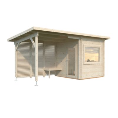 Sauna extérieur Sanna 5 places en bois avec pergola 5,9 m² Palmako surface extérieure totale 14,4m²