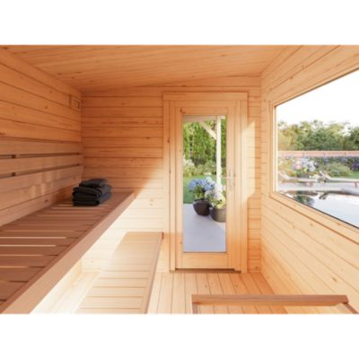 Sauna extérieur Sanna 5 places en bois avec pergola 5,9 m² Palmako surface extérieure totale 14,4m²