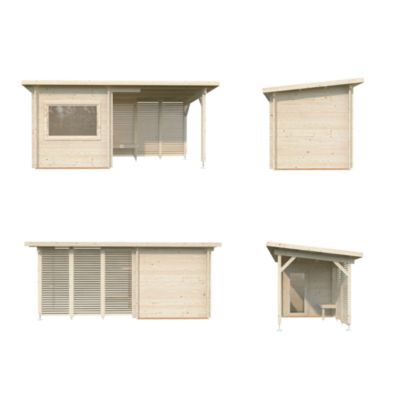 Sauna extérieur Sanna 5 places en bois avec pergola 5,9 m² Palmako surface extérieure totale 14,4m²