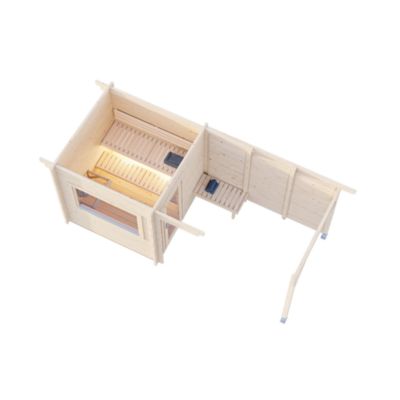 Sauna extérieur Sanna 5 places en bois avec pergola 5,9 m² Palmako surface extérieure totale 14,4m²