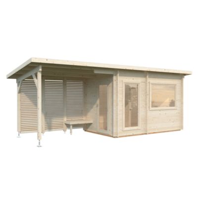 Sauna extérieur Sanna 5 places et pergola en bois Palmako surface extérieure totale 12,7m²