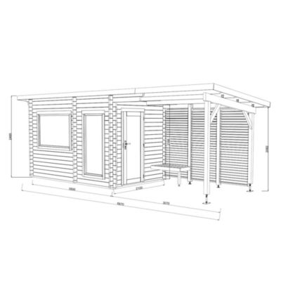 Sauna extérieur Sanna 5 places et pergola en bois Palmako surface extérieure totale 12,7m²
