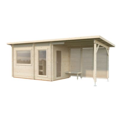 Sauna extérieur Sanna 5 places et pergola en bois Palmako surface extérieure totale 12,7m²