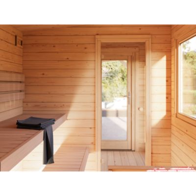 Sauna extérieur Sanna 5 places et pergola en bois Palmako surface extérieure totale 12,7m²
