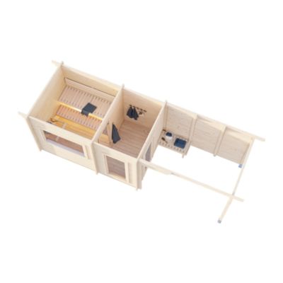 Sauna extérieur Sanna 5 places et pergola en bois Palmako surface extérieure totale 12,7m²