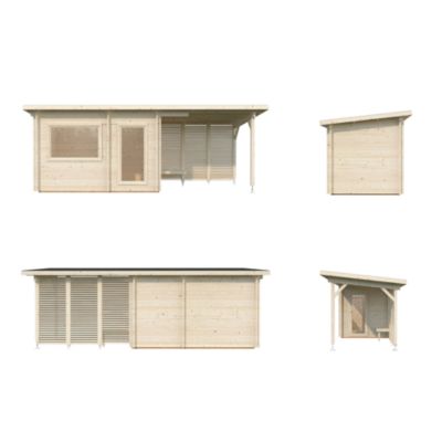 Sauna extérieur Sanna 5 places et pergola en bois Palmako surface extérieure totale 12,7m²