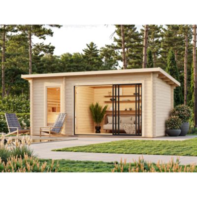 Sauna extérieur Sanna 6 places avec baie coulissante Palmako surface extérieure totale 18,3m²