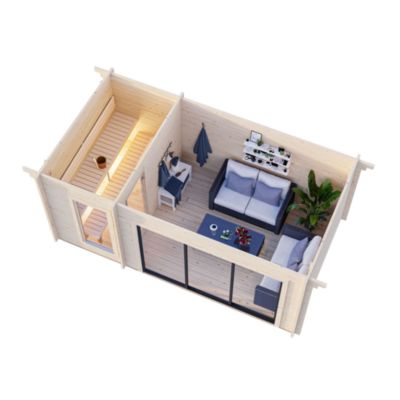 Sauna extérieur Sanna 6 places avec baie coulissante Palmako surface extérieure totale 18,3m²