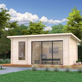 Sauna extérieur Sanna 6 places Palmako 12,8m² avec baie coulissante double vitrage