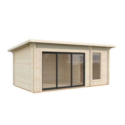Sauna extérieur Sanna 6 places Palmako 12,8m² avec baie coulissante double vitrage