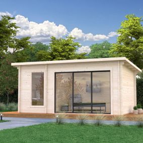 Sauna extérieur Sanna 6 places Palmako 12,8m² avec baie coulissante