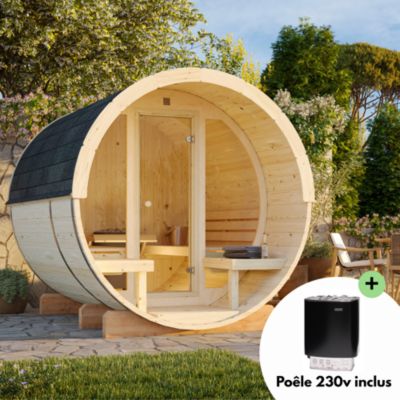 Sauna extérieur vitré Anita 4 places en bois Palmako surface extérieure totale 8,6 m²