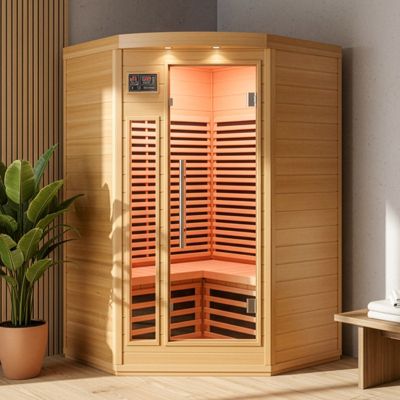 Sauna infrarouge d'angle 3 places 2150W Hemlock SNÖ avec Bluetooth et ionisateur