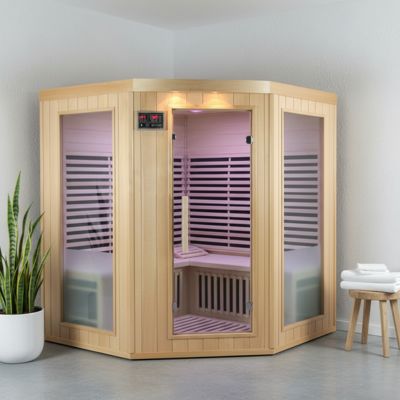 Sauna infrarouge d'angle 4 places 2200W SNÖ Hemlock avec Bluetooth et chromothérapie