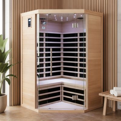 Sauna infrarouge d'angle SNÖ 2-3 places 2180W Hemlock avec bluetooth et chromothérapie