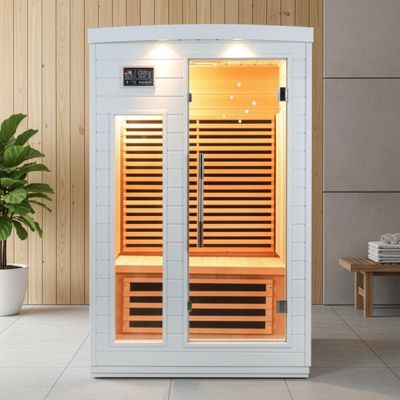 Sauna infrarouge SNÖ 2 places 2050W Hemlock blanc, Bluetooth/MP3, éclairage LED