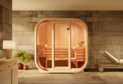 Sauna intérieur Ellipso M FinnTherm, 2x11m dim ext (cas échéant incl débord de toit) naturel, épaisseur paroi : 42mm, 2,2m² totale