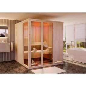 Sauna intérieur Oda FinnTherm, 19x18m dim ext (cas échéant incl débord de toit) naturel, épaisseur paroi : 40mm, 3,4m² totale