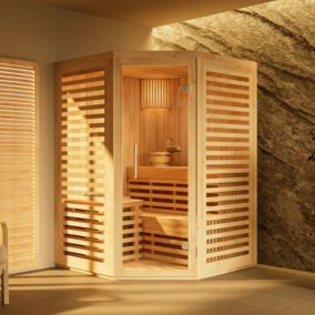 Sauna intérieur Svala FinnTherm, 14x14m dim ext (cas échéant incl débord de toit) naturel, épaisseur paroi : 42mm, superficie tota