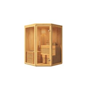 Sauna intérieur Ylva FinnTherm, 14x14m dim ext (cas échéant incl débord de toit) naturel, épaisseur paroi : 68mm, superficie total