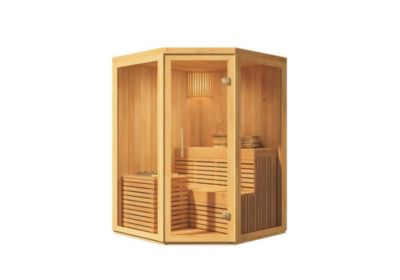 Sauna intérieur Ylva FinnTherm, 14x14m dim ext (cas échéant incl débord de toit) naturel, épaisseur paroi : 72mm, 2m² totale