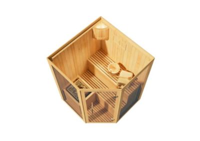 Sauna intérieur Ylva FinnTherm, 14x14m dim ext (cas échéant incl débord de toit) naturel, épaisseur paroi : 72mm, 2m² totale