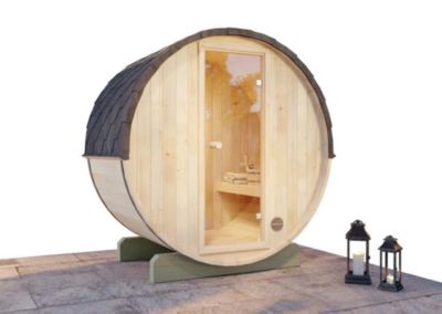 Sauna tonneau Finntherm Mini XXS FinnTherm, 2x13m dim ext (cas échéant incl débord de toit) naturel, 42mm, 2,6m² superficie totale