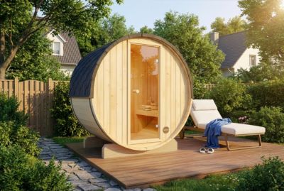 Sauna tonneau Finntherm Mini XXS FinnTherm, 2x13m dim ext (cas échéant incl débord de toit) naturel, 42mm, 2,6m² superficie totale