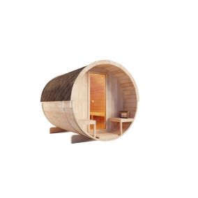 Sauna tonneau Méribel FinnTherm, 22x28m dim ext (cas échéant incl débord de toit) naturel, épaisseur paroi : 42mm, 6m² totale