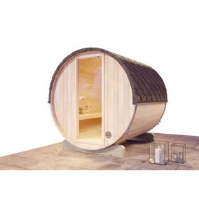 Sauna tonneau Mini S FinnTherm, 19x22m dim ext (cas échéant incl débord de toit) naturel, épaisseur paroi : 42mm, 4,3m² totale