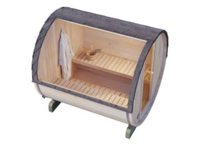 Sauna tonneau Mini S FinnTherm, 2x22m dim ext (cas échéant incl débord de toit) naturel, épaisseur paroi : 42mm, 4,4m² totale