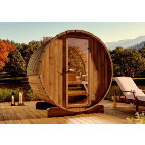 Sauna tonneau panoramique FinnTherm, 2x16m dim ext (cas échéant incl débord de toit) Thermique (THT), 42mm, 3,3m² superficie total