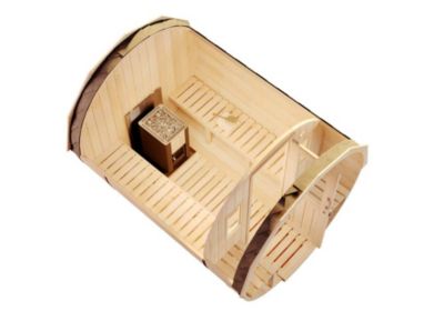 Sauna tonneau Sam FinnTherm, 22x28m dim ext (cas échéant incl débord de toit) naturel, épaisseur paroi : 42mm, 6,2m² totale
