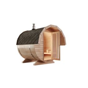 Sauna tonneau Samantha FinnTherm, 22x24m dim ext (cas échéant incl débord de toit) naturel, épaisseur paroi : 42mm, 5,2m² totale