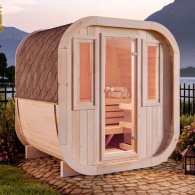 Sauna tonneau ScandiCube Mini XS FinnTherm, 21x17m dim ext (cas échéant incl débord de toit) naturel, 42mm, 3,5m² superficie total