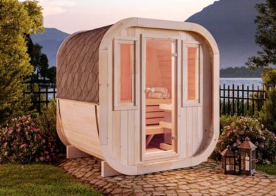 Sauna tonneau ScandiCube Mini XS FinnTherm, 21x17m dim ext (cas échéant incl débord de toit) naturel, 42mm, 3,5m² superficie total